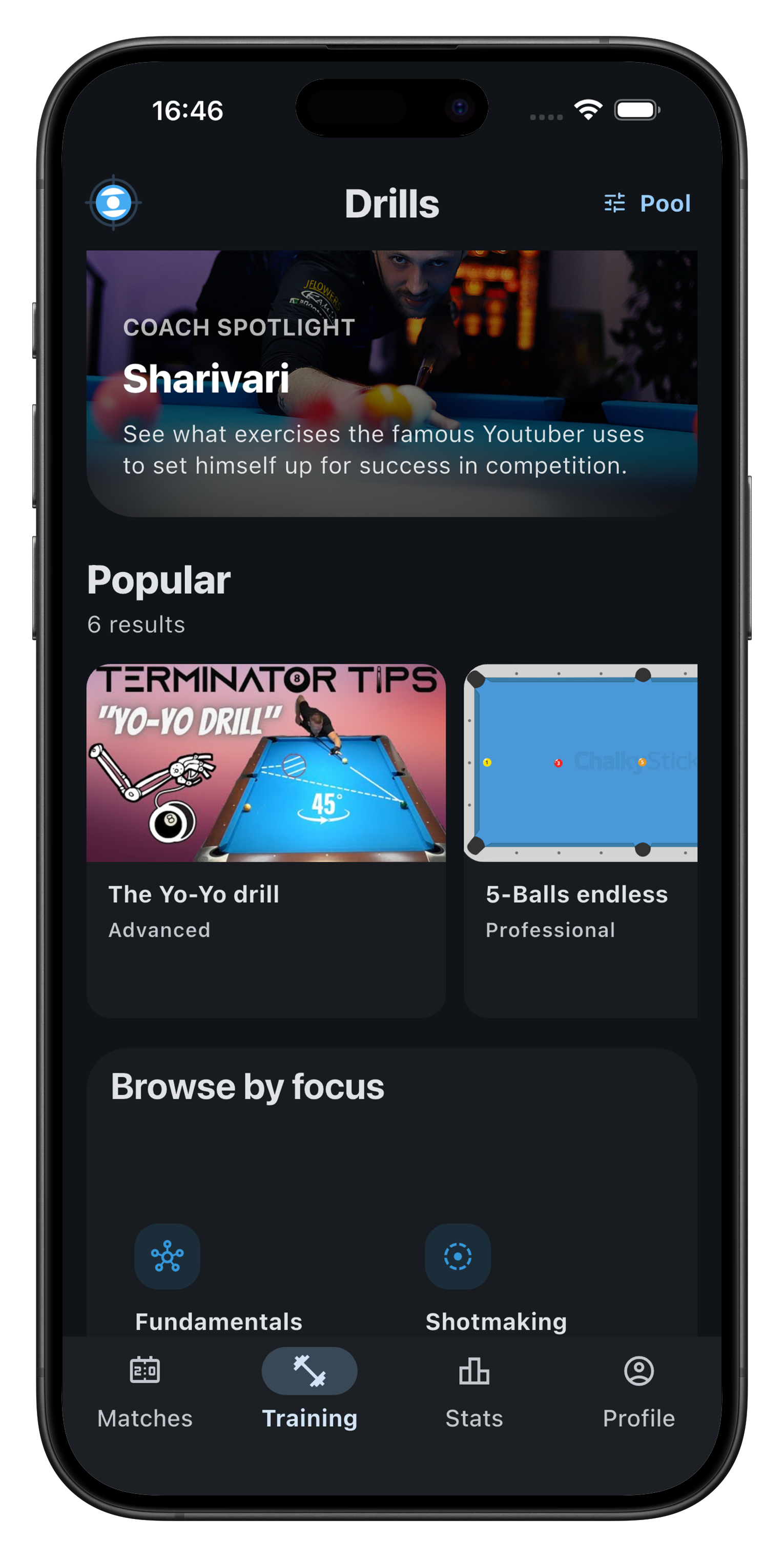 BilliardManager matches and training overview