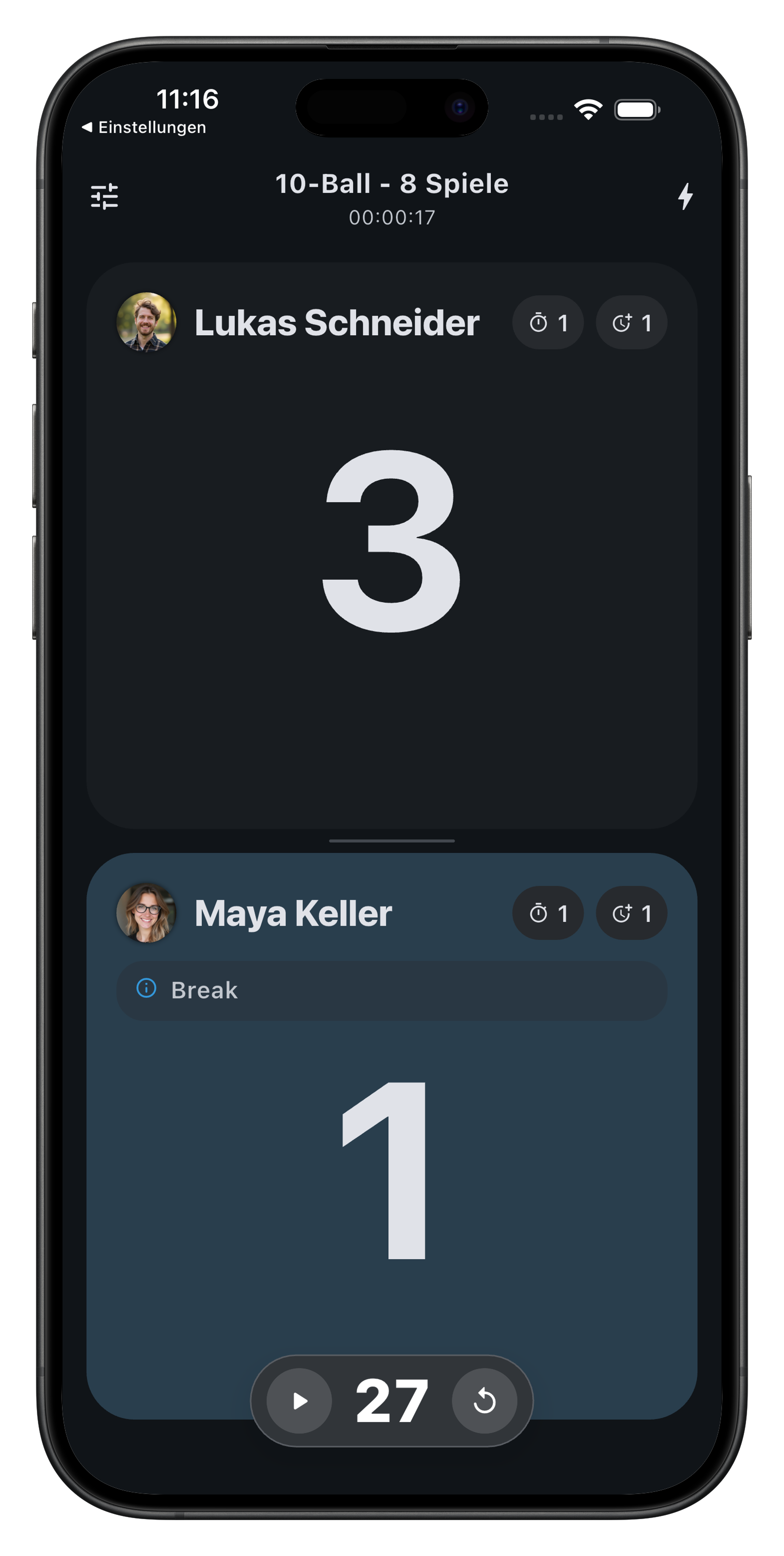 BilliardManager Performance-Review auf dem Smartphone