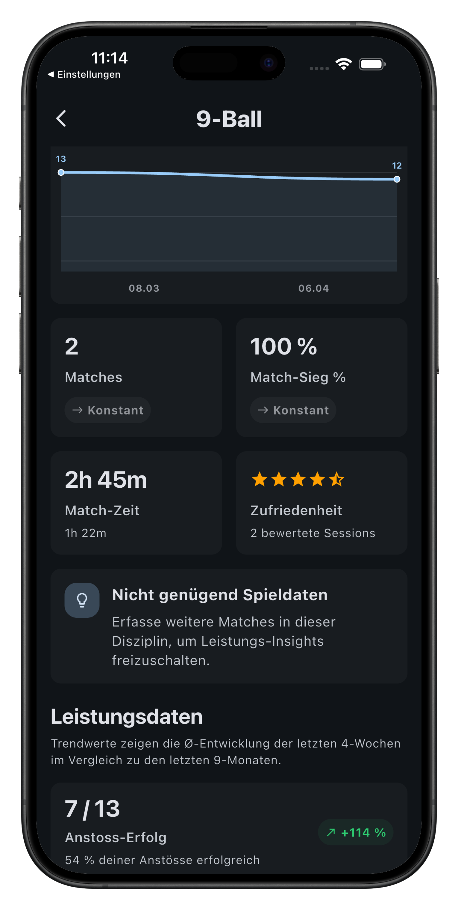 BilliardManager Session-Detail auf dem Tablet